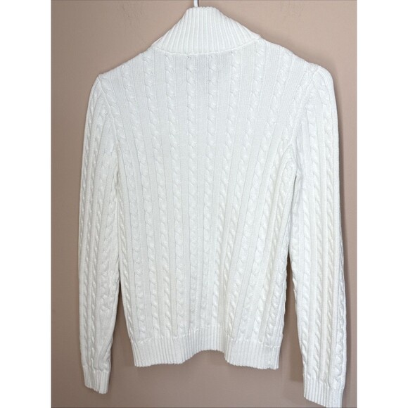 Lauren Ralph Lauren Sweater Medium Full Zip White Cable Knit Mock Neck Women - Picture 4 of 12